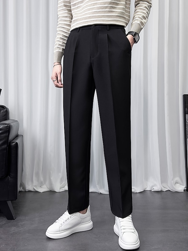 Mens Fashion Straight Pants Ankle Formal Pants Men Men's Business Vertical Straight  Suit Pants Classic-Fit