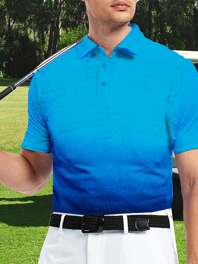  Homens Amarelo Verde Tropa Azul Manga Curta Proteção Solar Respirável Leve Camiseta Blusas Fino Cor gradiente Roupas de golfe, roupas, roupas, roupas