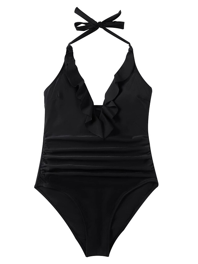 Sexy Deep V-Neck Swimwear for Women Backless Halter Neck One Piece ...