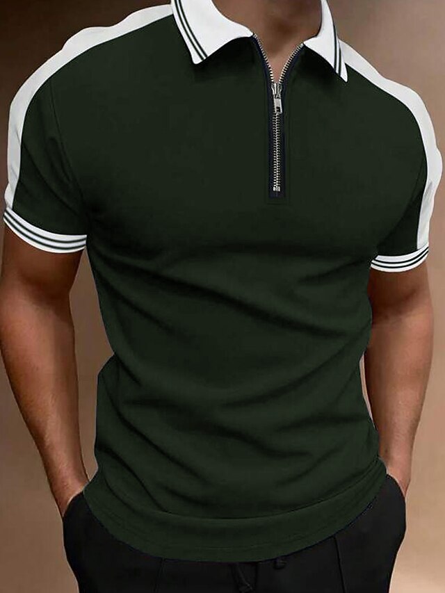  Herr Zip Polo Golftröja Utomhus Ledigt Kavajslag Fjärdedels blixtlås Kortärmad Mode Grundläggande Färgblock Fjärdedels blixtlås Sommar Normal Gul Vinröd Bläck blå Grön Grå Zip Polo