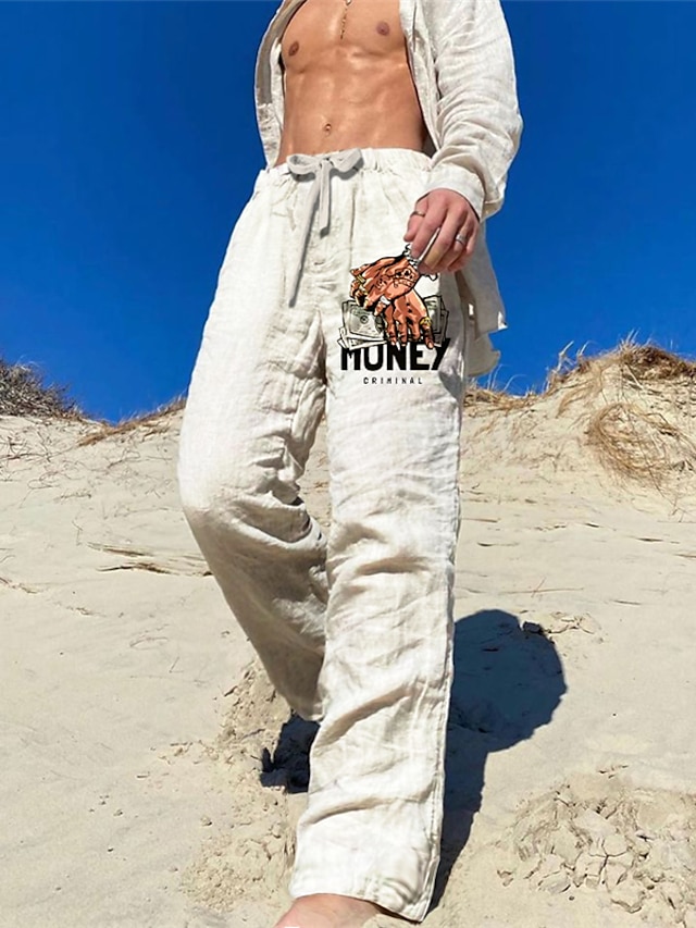  Męskie Spodnie Letnie spodnie Spodnie plażowe Ściągana na sznurek Elastyczny pas Druk 3D Litera Wzory graficzne Dolar Komfort Codzienny Święto Moda miejska Hawajskie Biały Zielony Średnio elastyczny