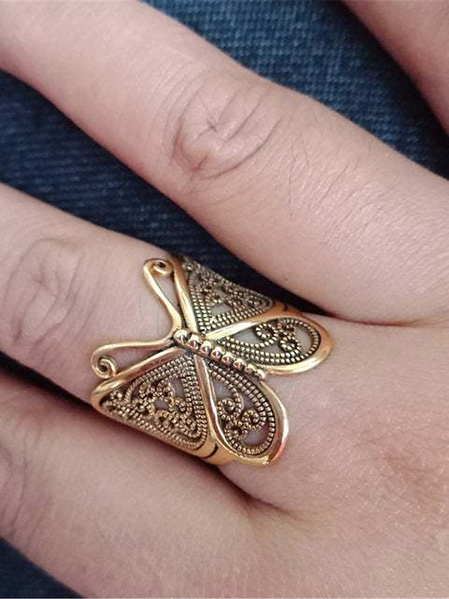  Women's Rings Filigree Butterfly Jewelry Fashion All-Match Opening Adjustable Ring (Silver) Retro Carved Big Trendy Wrap-Around Butterfly Rings Jewelry