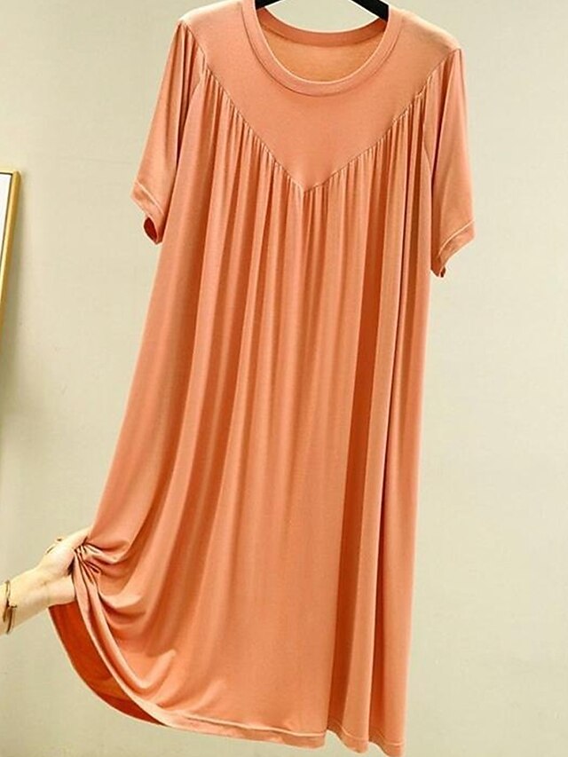  Damen Schlafanzug Nachtwäsche Nachthemd Kleid Einfarbig Einfach Brautkleider schlicht Weich Heim Täglich Bett Polyester Atmungsaktiv Rundhalsausschnitt Kurzarm Sommer Frühling