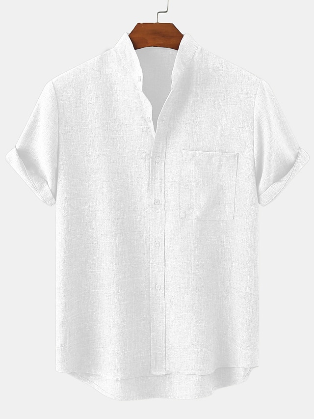 Men's Linen Shirt Casual Shirt Black White Yellow Short Sleeve Plain ...