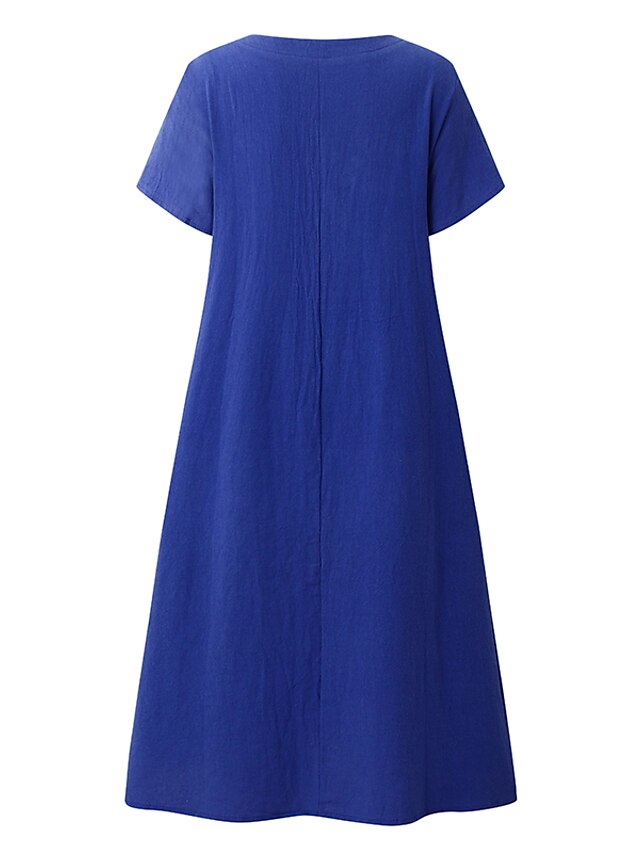 Women's Casual Dress Shift Dress Pure Color Pocket V Neck Midi Dress ...