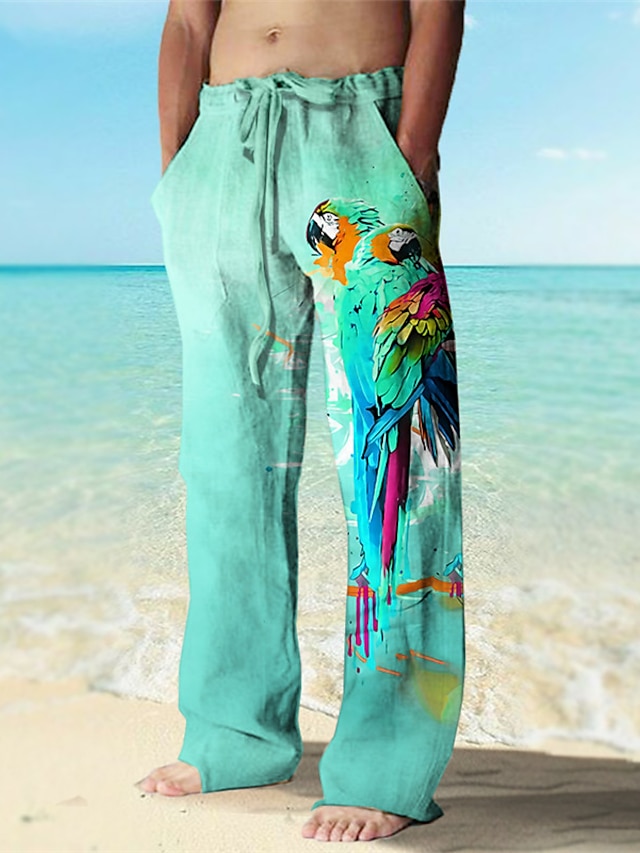  отпуск попугай пляжные штаны мужские с графикой | летний ежедневный праздник желтый | брюки с кулиской, эластичной резинкой на талии, 3D принтом, с животным принтом, комфортная, повседневная,