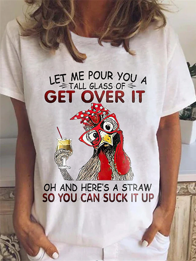 Women's T Shirt Basic Letter Print Short Sleeve Regular Tops Round Neck Daily Weekend Black White Pink Gray Summer 15