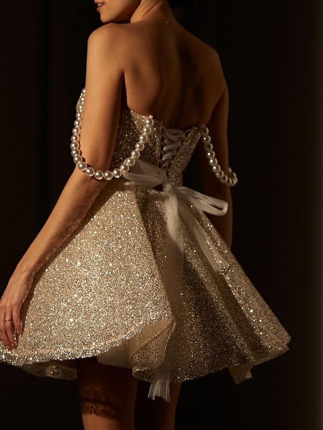  Γραμμή Α Φορέματα επιστροφής Φανταχτερό Φόρεμα Κοκτέιλ Πάρτι Γενέθλια Κοντό / Μίνι Αμάνικο Λεπτές Τιράντες Ροζ φόρεμα Τούλι με Γκλίτερ 2024