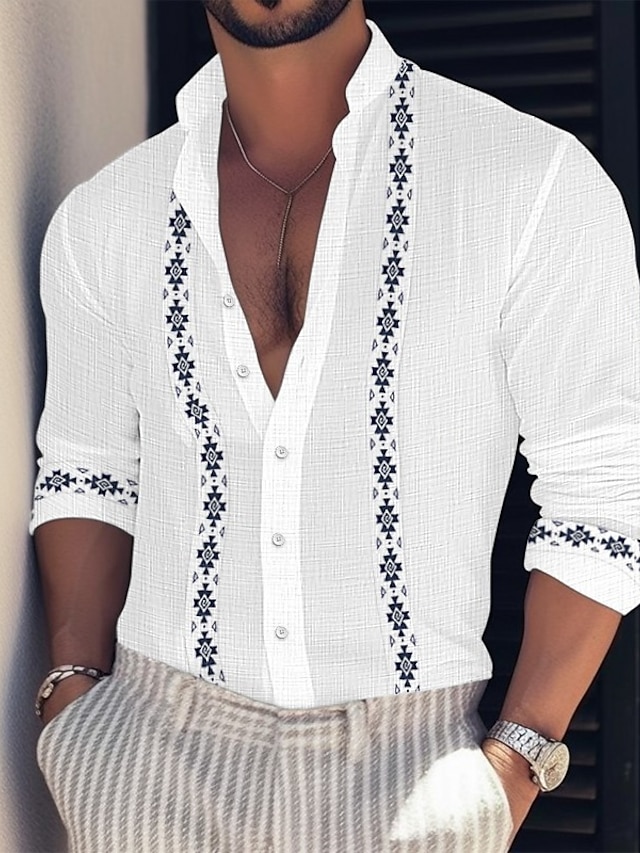  Ανδρικά Πουκάμισο Βαμβακερό λινό πουκάμισο Λευκό βαμβακερό πουκάμισο Πουκάμισο με κουμπιά Casual πουκάμισο Καλοκαιρινό πουκάμισο Μαύρο Λευκό Ανθισμένο Ροζ Μακρυμάνικο Συνδυασμός Χρωμάτων Όρθιος γιακάς