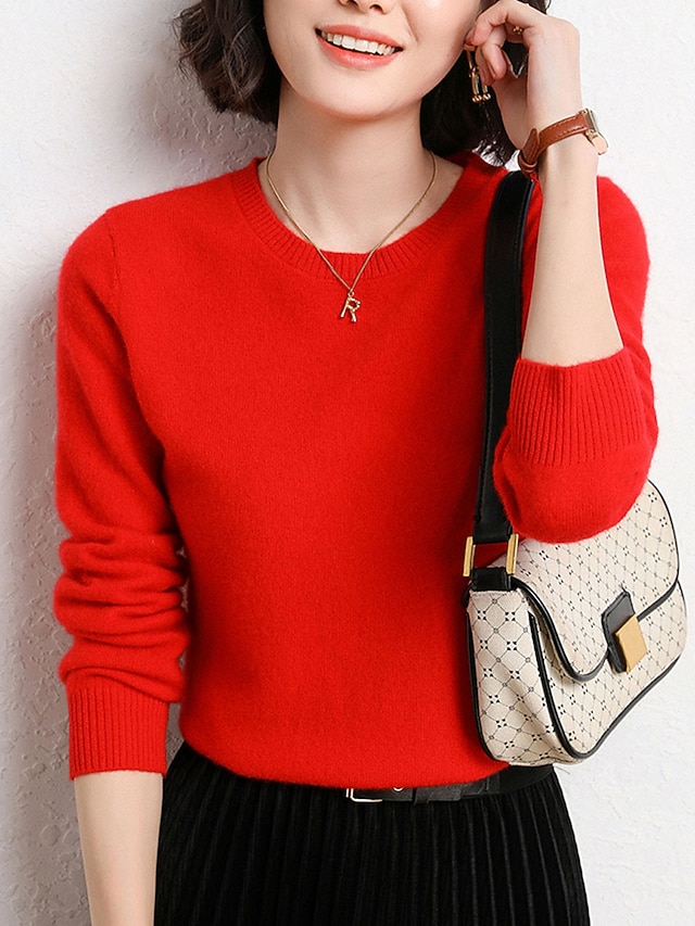  Femme Pull mode Décontractées Flexible Couleur unie A côtes Col Ras du Cou énorme manche longue Tricoter Extérieur du quotidien Sortie Noir Blanche Automne Hiver