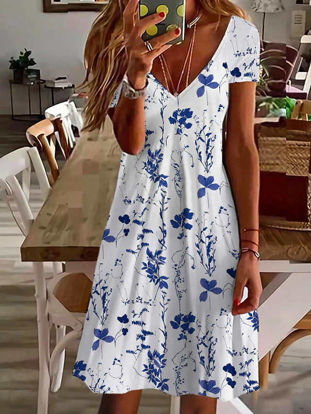 Women's Mini Dress Petite Dress T Shirt Dress Tee Dress Sundress Summer Dress Active Fashion Streetwear Outdoor Vacation Birthday Regular Fit Floral Short Sleeve V Neck Pink Blue Purple 9