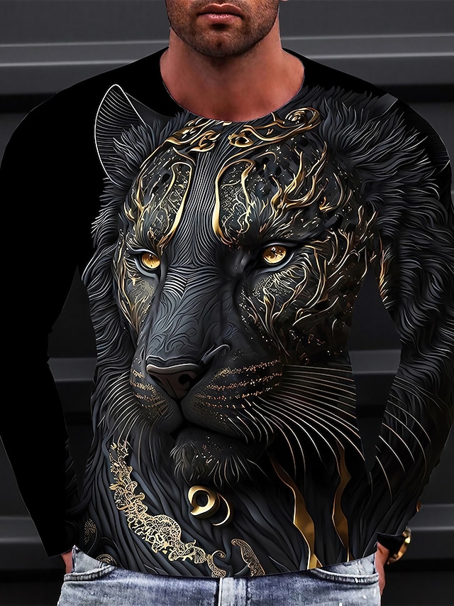 男性用 Tシャツ グラフィック 動物 クルーネック 衣類 3Dプリント アウトドア 日常 長袖 プリント ヴィンテージ ファッション デザイナー