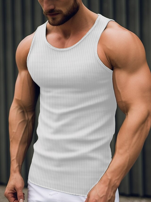 Mens Tank Top Vest Top Undershirt Sleeveless Shirt Plain Crew Neck Outdoor Going Out Sleeveless 2385