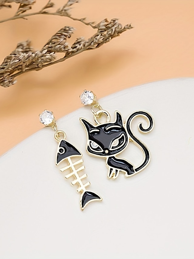  1 Pair Drop Earrings Mismatch Earrings For Women's Party Evening Gift Prom Alloy Classic Cat Fish