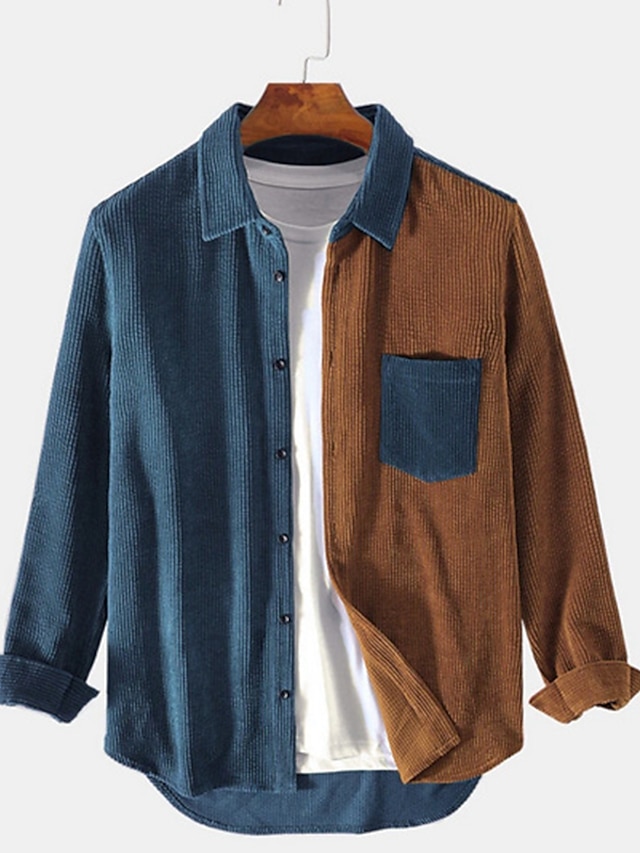 Men's Button Up Shirt Corduroy Shirt Overshirt Blue Brown Green Long ...