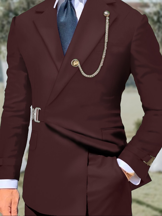  Black Pink Burgundy Men's Prom Suits Wedding Beach Wedding Suits Solid Colored 2 Piece Tailored Fit Single Breasted One-button 2024