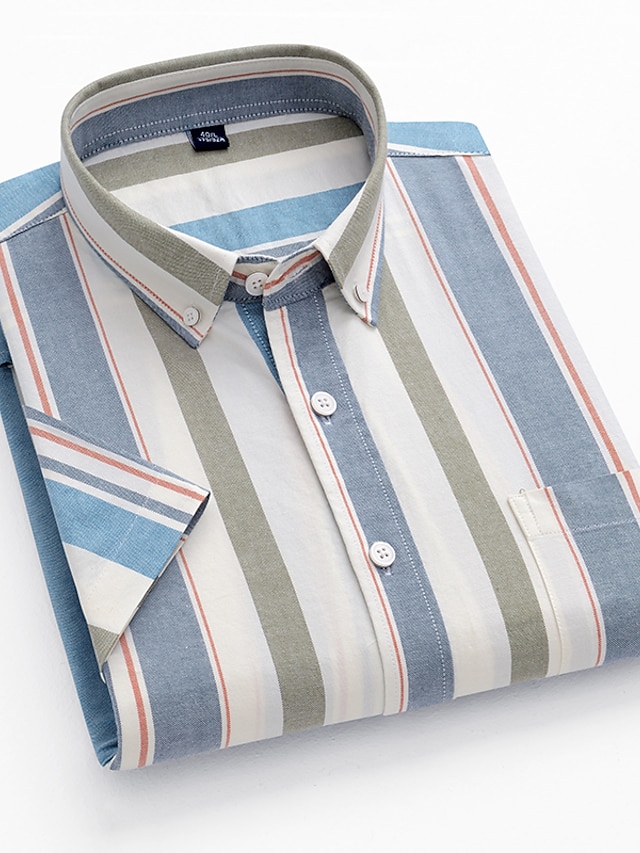 Men's Dress Shirt Striped Shirt Black Light Green Royal Blue Blue Short ...