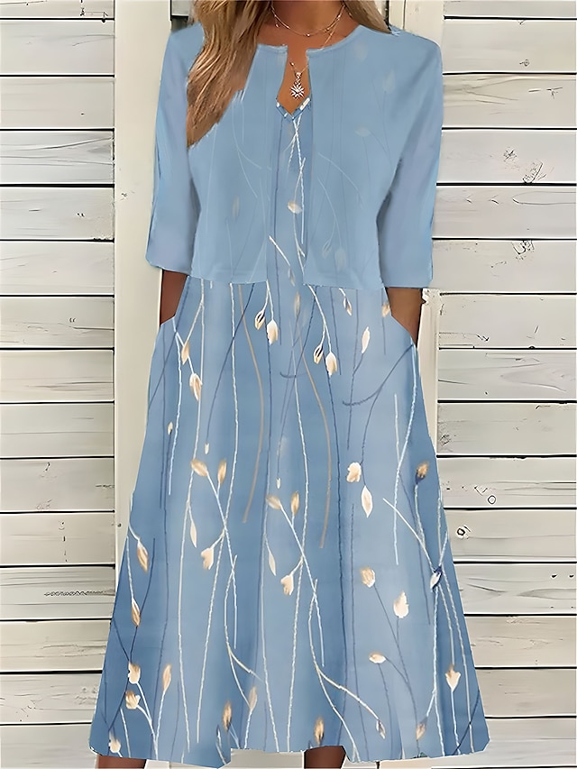  Pentru femei Set de rochii din doua piese Rochie casual Rochie imprimata În aer liber Zilnic Modă Elegant Buzunar Imprimeu Rochii Midi Stil Nautic Manșon Jumate Floral Fit regulat Roz Albastru