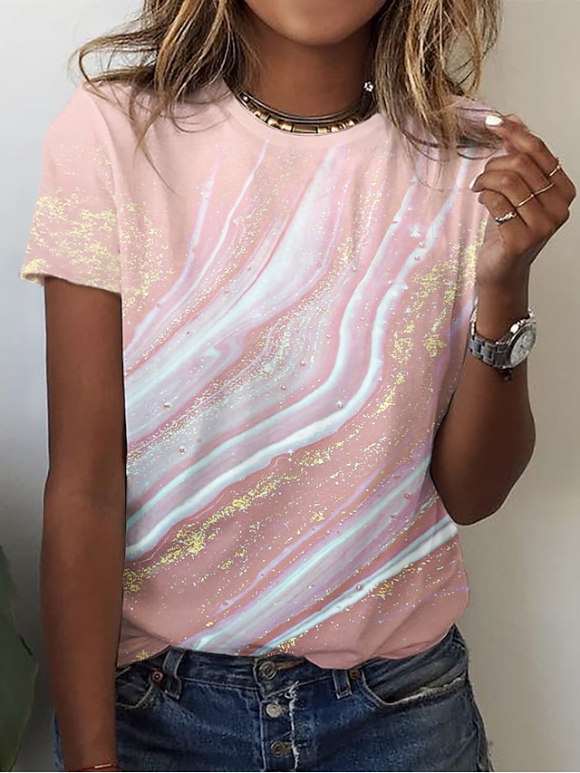  tricou dama basic neon & imprimeu luminos maneca scurta topuri obisnuite gat rotund zilnic weekend roz albastru verde