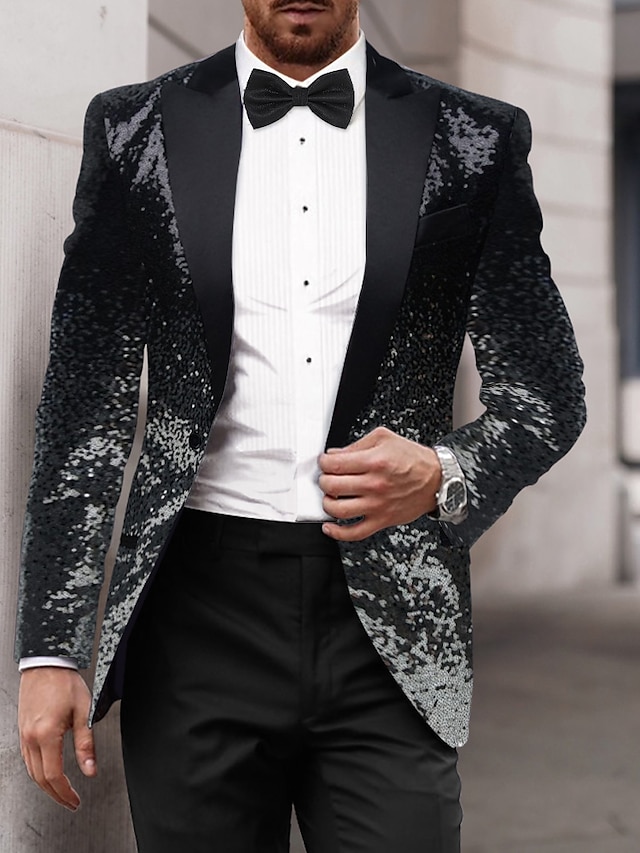  mænds pailletter fest blazer 70'er disco retro sparkle jakke ensfarvet enkeltradet en-knaps sort sølv gul blå 2024
