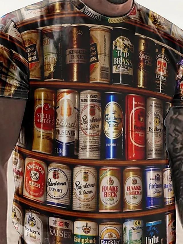  Pánské Grafika Pivo Tričko Krátký rukáv tričko 3D tisk Tričkový Košile Vinobraní Módní Designové Venkovní Denní Sport Černá Hnědá Jaro léto Oblečení S M L XL 2XL 3XL