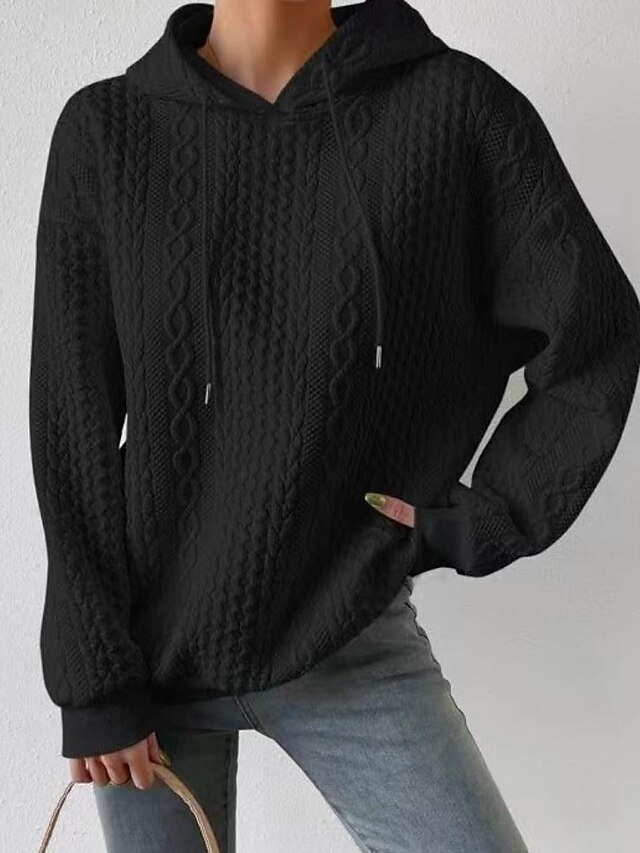 Women's Hoodie Sweatshirt Pullover Textured Solid Color Street Casual