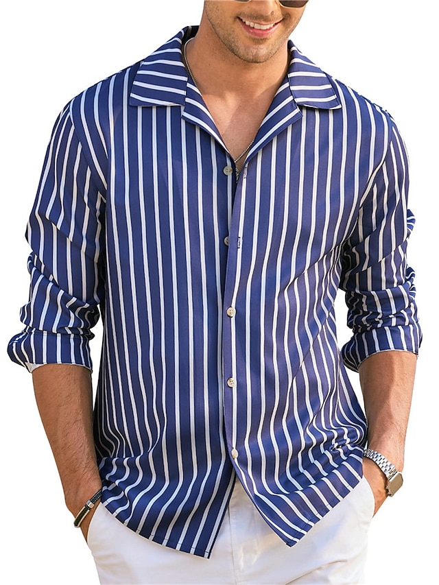 Men's Shirt Button Up Shirt Casual Shirt Summer Shirt White Navy Blue ...