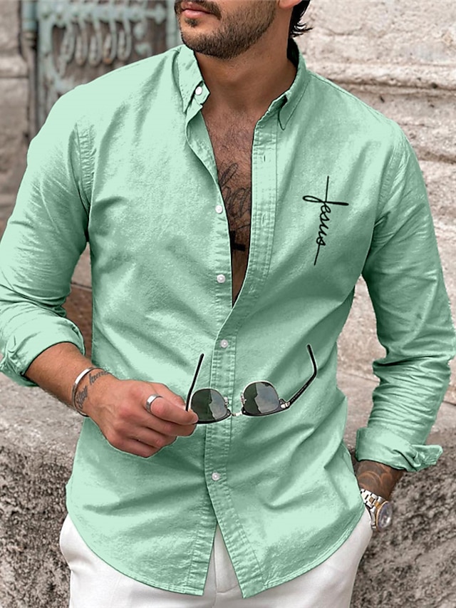  pánská košile grafickýcross turndown růžová modrá zelená khaki šedá outdoor street potisk s dlouhým rukávem oblečení oblečení móda streetwear návrhář ležérní