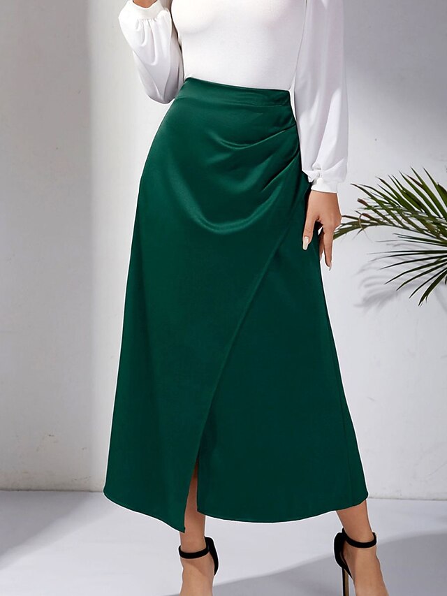 Women's Skirt Mermaid Midi Silk Like Satin Black Cream Orange Green
