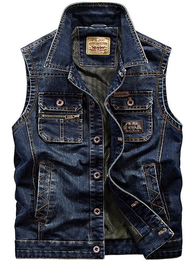Men's Gilet Denim Vest Daily Wear Vacation Going out Fashion Casual ...