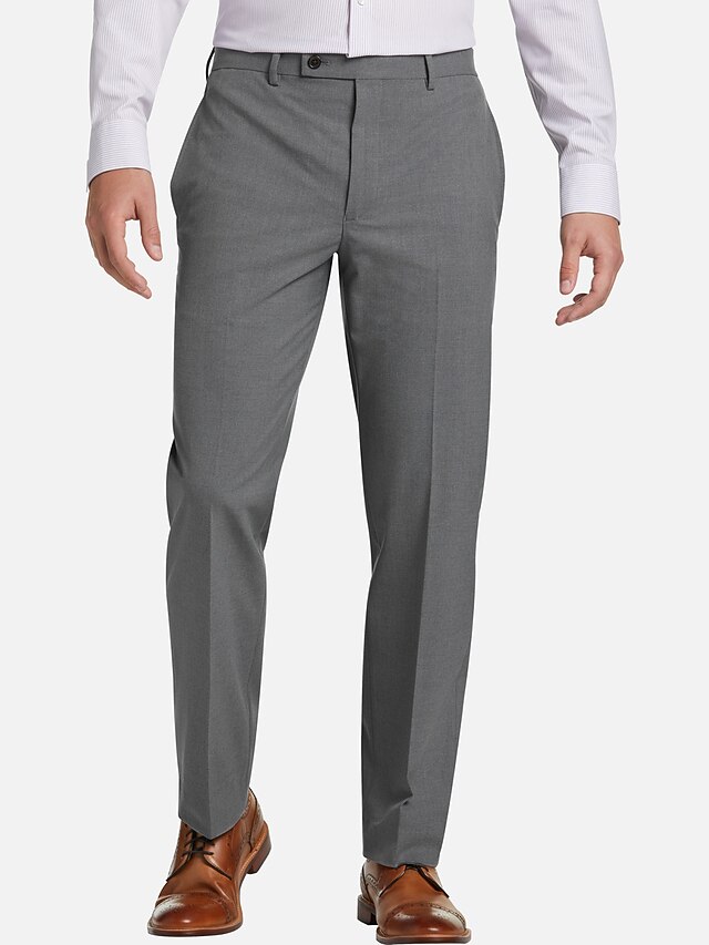 Men's Graduation Dress Pants Trousers Suit Pants Pocket Straight Leg Plain Comfort Breathable Formal Business Fashion Streetwear Black Grey3
