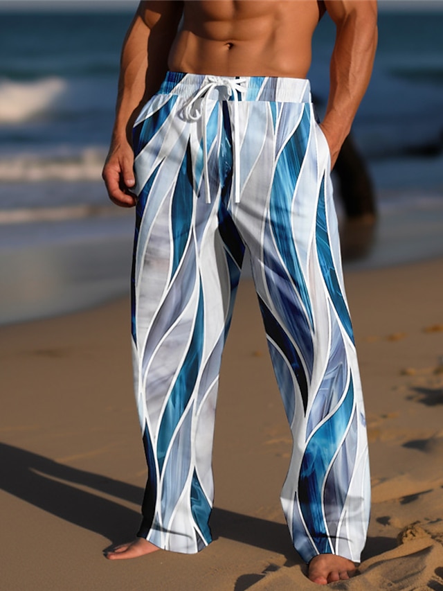  Bărbați Pantaloni Pantaloni de vară Pantaloni de plajă Cordon Talie elastică Imprimare 3D Bloc Culoare Imprimeu Grafic Confort Casual Zilnic Concediu Șic Stradă Hawaiană Verde Deschis Roșu-aprins
