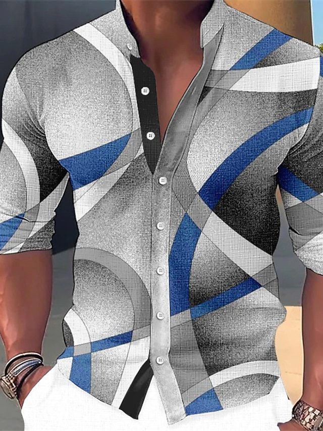 men-s-shirt-linen-shirt-graphic-prints-geometry-stand-collar-blue-green