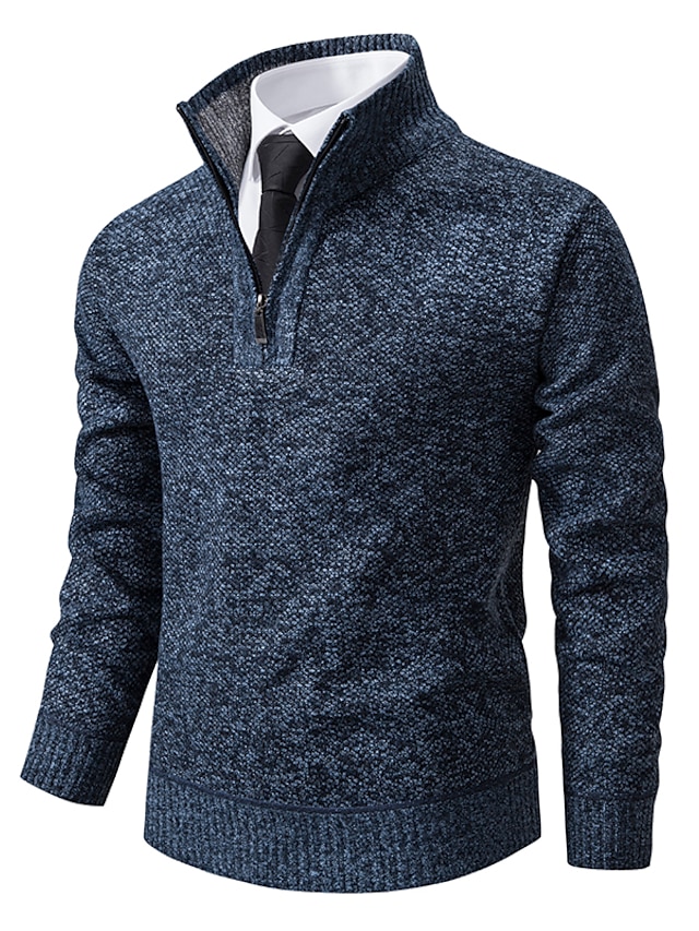  Men's Pullover Sweater Jumper Mens Dress Sweaters Quarter Zip Pullover Sweater Ribbed Knit Regular Knitted Stand Collar Modern Contemporary Daily Wear Going out Clothing Apparel Winter Wine Blue S M L