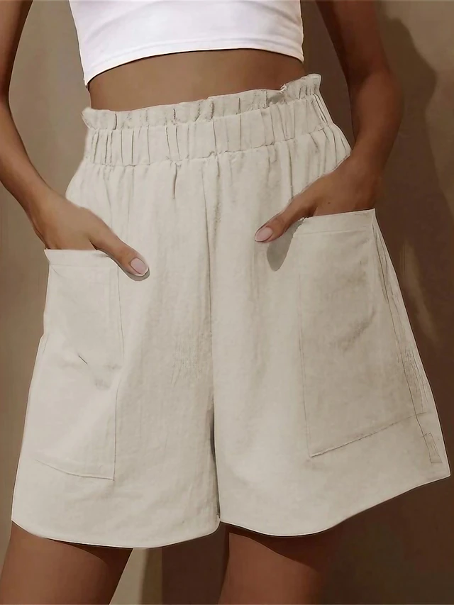 Women's Shorts Streetwear Simple Casual Short High Waist Plain Pocket Elastic Waist Breathable Soft Outdoor Micro-elastic Outdoor Vacation Casual Daily Black White Red Blue Summer Spring Regular Fit 6