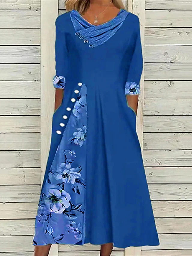 Women's Casual Dress Summer Dress Print Dress Floral Button Pocket V ...