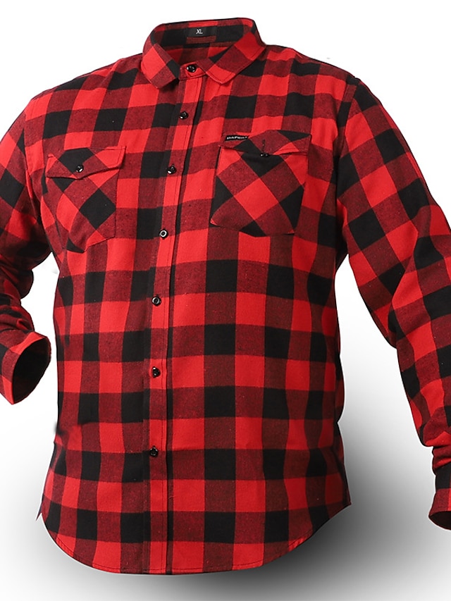  Men's Flannel Shirt Overshirt Black Red Navy Blue Long Sleeve Plaid Lapel Spring &  Fall Outdoor Daily Clothing Apparel Pocket