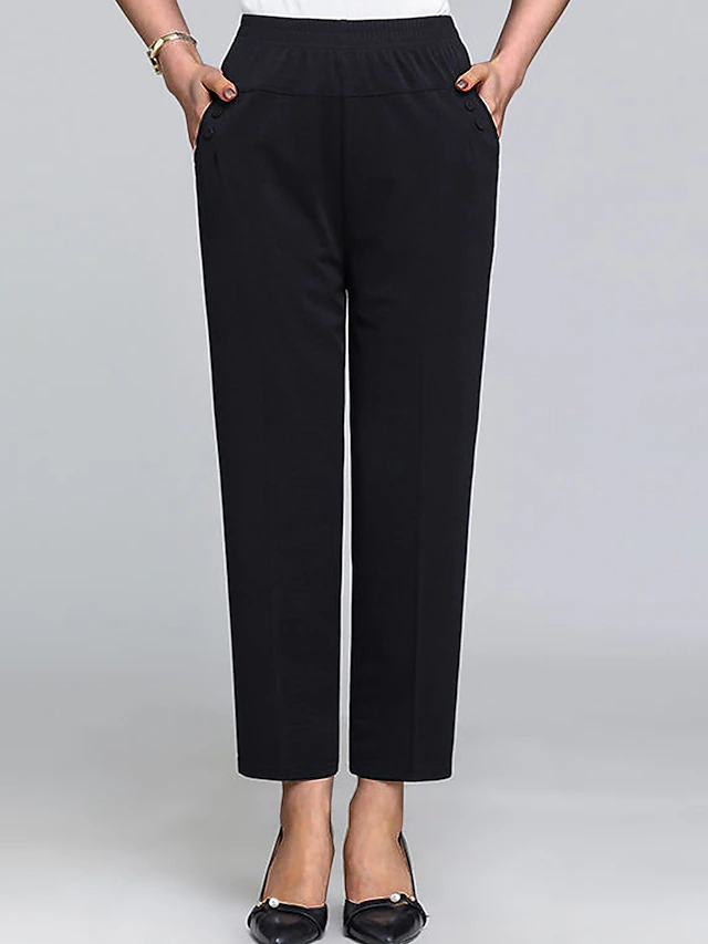 Women's Dress Work Pants Wine Almond Black High Waist Solid Color Buttons Fashion Streetwear Daily Wear Pocket Ankle-Length Comfort Plain M L XL 2XL 3XL 9