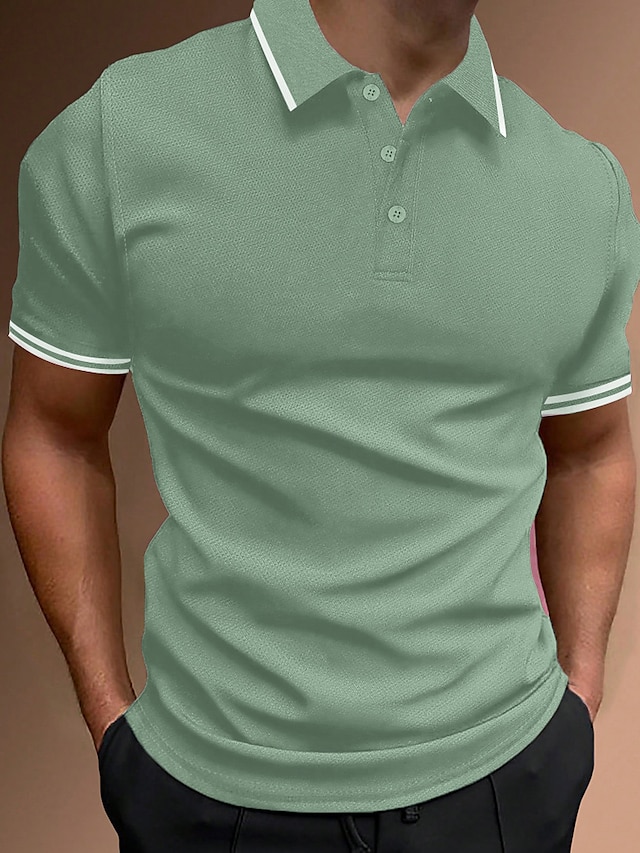 Men's Polo Shirt Golf Shirt Work Casual Lapel Short Sleeve Fashion ...