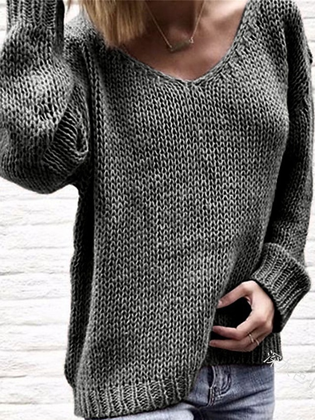 Women's Pullover Sweater Jumper V Neck Crochet Knit Acrylic Polyester ...