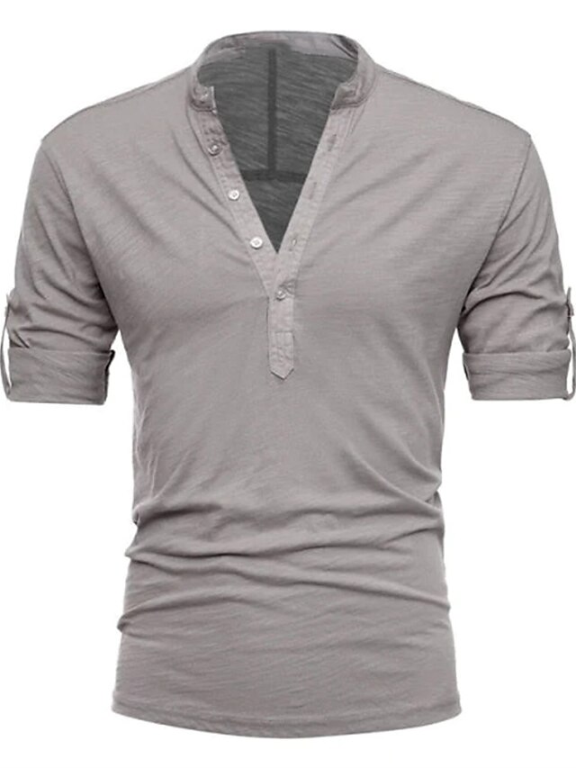 Basic Henry T-Shirt Herren - Bequemes Freizeit-Shirt Mit V-Ausschnitt