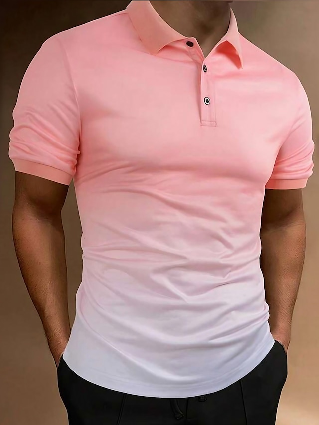  Men's Button Up Polos Golf Shirt Casual Holiday Lapel Short Sleeve Fashion Basic Gradient Button Summer Regular Fit Yellow Pink Green Button Up Polos