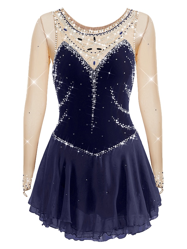 Robe de Patinage Artistique Femme Fille Patinage Robes Tenue Violet Blanche Jaune Patchwork