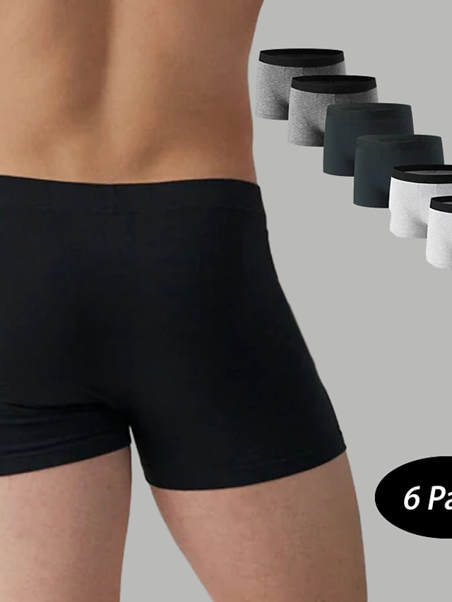  Men's 6 Pack Boxer Briefs Underwear Boxer Shorts Cotton Breathable Plain Black White