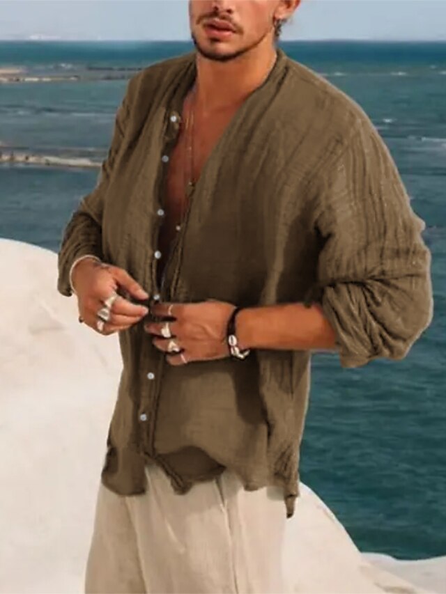 Chemise En Lin Homme Manches Longues - Coupe Regular Décontractée Pour été Et Plage