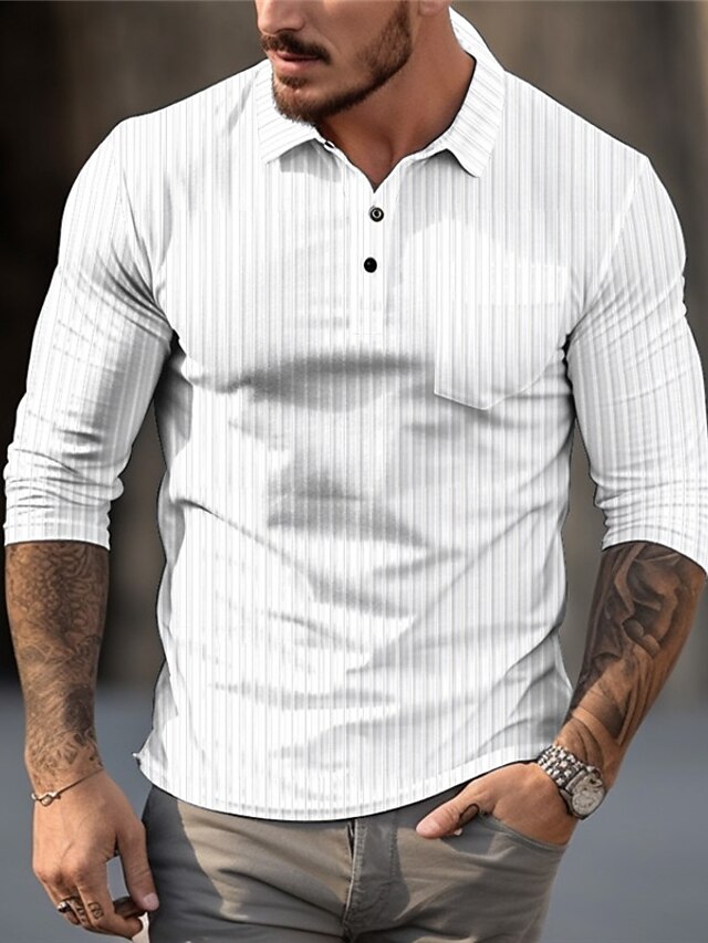 Men's Button Up Polos Polo Shirt Casual Sports Lapel Long Sleeve ...