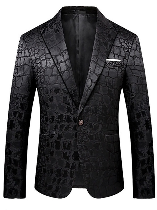  Men's Fashion Party Blazer Jacket Plus Size Regular Tailored Fit Geometry Single Breasted One-button Black 2024