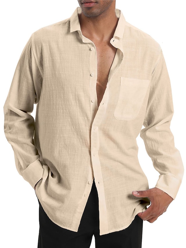  Bărbați Cămașă cămașă de in Camașă cu nasturi Cămașă de vară Cămașă de plajă Negru Alb Roșu Vin Manșon Lung Simplu Rever Primavara vara Casual Zilnic Îmbrăcăminte Buzunar frontal