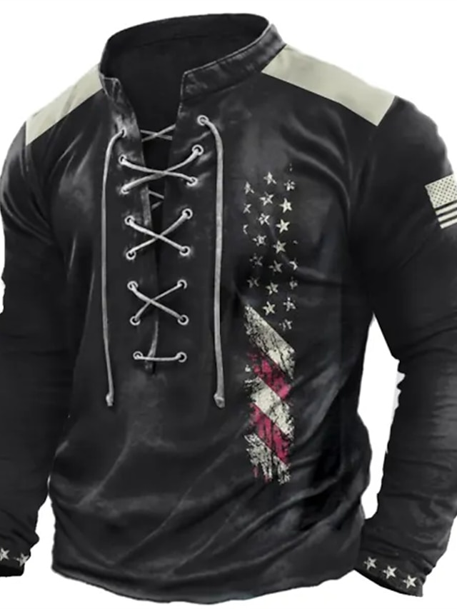 Men's Sweatshirt Pullover Black Standing Collar Graphic Prints National Flag Lace up Print Sports & Outdoor Daily Sports Designer Basic Casual Spring & Summer Clothing Apparel Hoodies Sweatshirts 