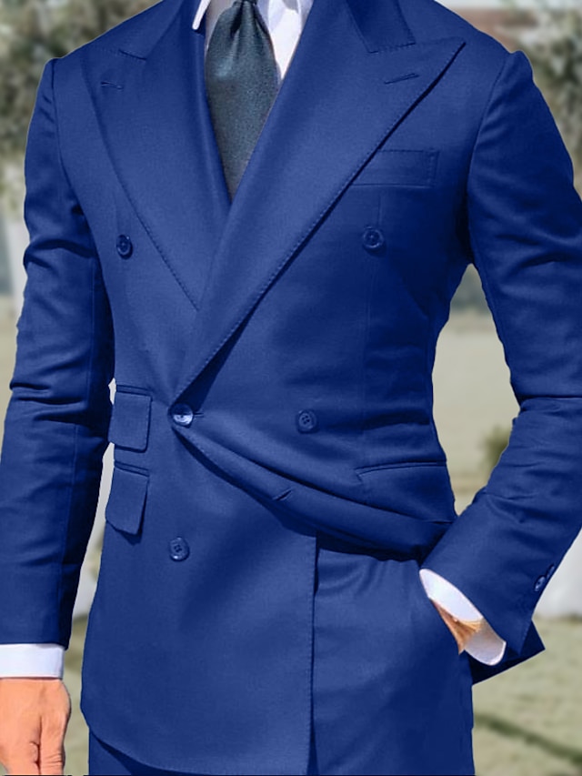  abito da sposa da uomo nero blu navy tinta unita 2 pezzi taglie forti vestibilità standard doppio petto sei bottoni 2024